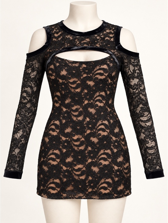 BISOU BISOU Dresses & Skirts - Bisou Bisou Black Lace Cold Shoulder Top — Medium